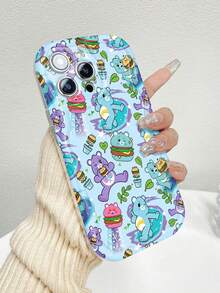 Estampado de Ositos Cariñositos y hamburguesas sobre fondo azul claro. Esta elegante funda es compatible con los modelos  17, 16, 15, 14 Pro Max, 13, 12, 11, XR y XS Plus. Fabricada en silicona TPU, ofrece protección contra golpes y caídas, además de una sensación superior. Es un regalo ideal para familiares, amigos y seres queridos, y una opción perfecta para Año Nuevo. - transparente - Ver 3