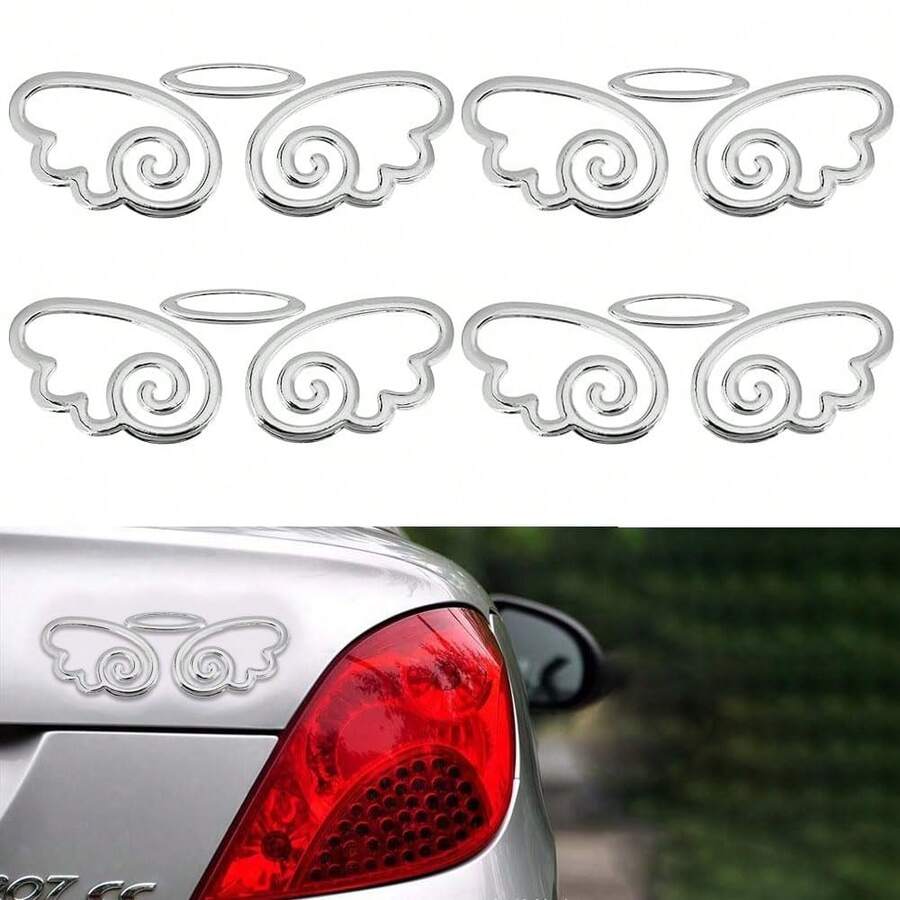4 Pcs 3D PVC Angel Wings Car Decals, Self-Adhesive Angel Wing Car Sticker For Car Decoration Car Window (Sliver) - A - Xem 1