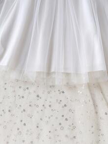 Girls' Summer Dress With Square Collar, Waist Cinched, Mesh Patchwork Princess Dress - Black and White - View 10