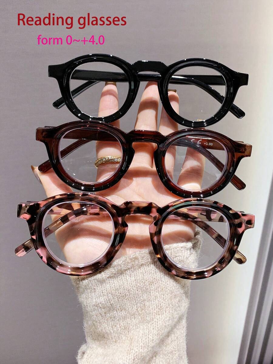 1 pièce de lunettes de lecture rondes pour dames, monture imprimée léopard , verres transparents pour lunettes de lecture pour personnes âgées, décoration élégante de +1,0 à +4,0, convient pour la lecture quotidienne, la couture, les affaires, le bureau et le port quotidien pour les hommes et les femmes. - transparent - Voir 1