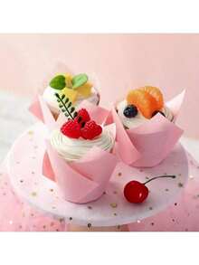 50pcs Tulip Muffin Cups, Heat-Resistant, Oil-Proof Paper Cupcake Liners, Muffin Baking Cups, Baking Tools, Kitchen Accessories, Suitable For Weddings, Birthdays, Mother's Day, Valentine's Day, Easter And Other Holidays - Pink - View 1