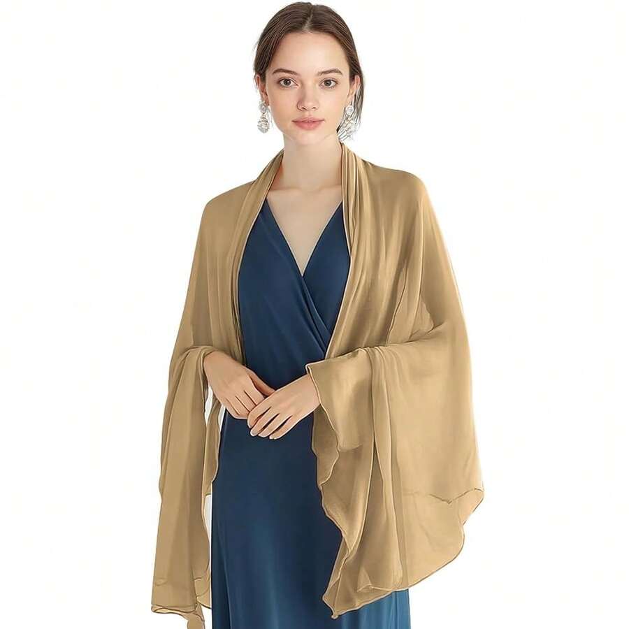 P Pothuiny Women Chiffon Sheer Shawl Wraps For Evening Dresses, 79inchx24inch Lightweight Soft Chiffon Scarfs Wedding Party Bridal,79inchx24inch,Camel - 駝色 - 查看 1