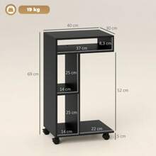 Side Table, C-Shaped Serving Trolley, 4 Wheels, 3 Compartments, 40 X 30 X 69 Cm, Black - Black - View 2