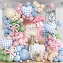 136pcs Goose Shaped Balloon Arch Set, Includes Heart Foil Balloons, Blue, Green, Pink, Apricot And Oblong Latex Balloons. Suitable For Birthday Party, Baby Shower, 1st Birthday Party, Fairy Theme Party, Princess Theme Party And Various Other Party Decorations. - Multicolor - View 1