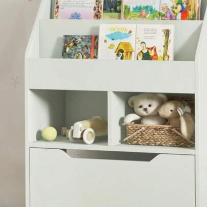 Children's Bookshelf With Drawer, 3 Shelves And 2 Open Compartments, Storage Shelf For Children's Room, Playroom, Light Green, 60 X 29.9 X 90 Cm