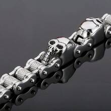 Gothic Stainless Steel Skull Charm Bicycle Motorcycle Chain Bracelet for MenPunk Fashion Vintage Bracelet - como en la foto - Ver 4