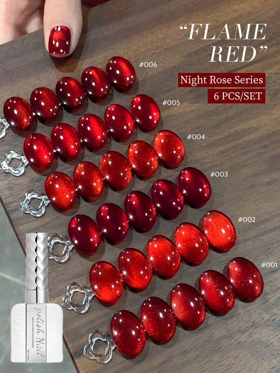 annies 16ml/1 conjunto Série Rosas da Noite 6 Cores Esmalte de Unhas Gel Efeito Gato, 2025 Vermelho Cereja Mais Novo Efeito Gato Manicure DIY Unhas