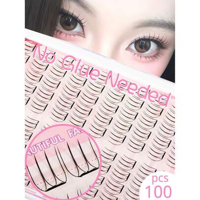 100片自粘假睫毛，无需胶水，DIY省时，韩日风格，C型卷翘，7-11mm混合长度，单簇设计，可卸除，外观自然，柔软舒适，适合日常佩戴和派对场合。必备化妆工具，送给女朋友、节日（情人节/生日等）的绝佳礼物，无胶假睫毛，手工制作的睫毛延长产品。