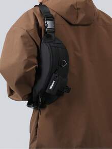 字母印花男士单肩腰包、时尚腰包、返校用品、带徽标印花、单肩包、休闲运动风格爸爸学院包休闲户外骑行包黑色包学生大容量多功能度假胸包臀包旅行必需品假日必需品男士包夏季返校腰带夏季包春假包腰带包