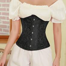 1pc Women Jacquard Waist Cincher, Waist Trainer Corset, Suitable For Party And Daily Wear - Black - View 7