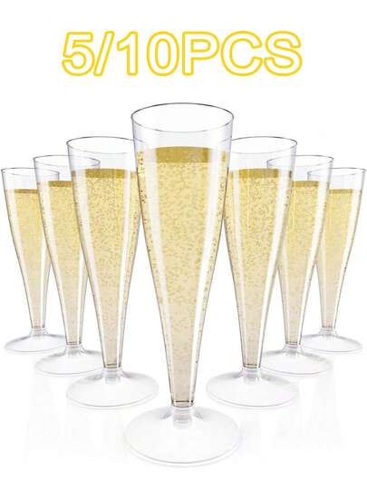 5/10 st återanvändbara 4,5 oz genomskinliga champagneflöjter i plast, splittersäkra koppar lämpliga för fester, bröllop och stora evenemang, eleganta och lätta att rengöra