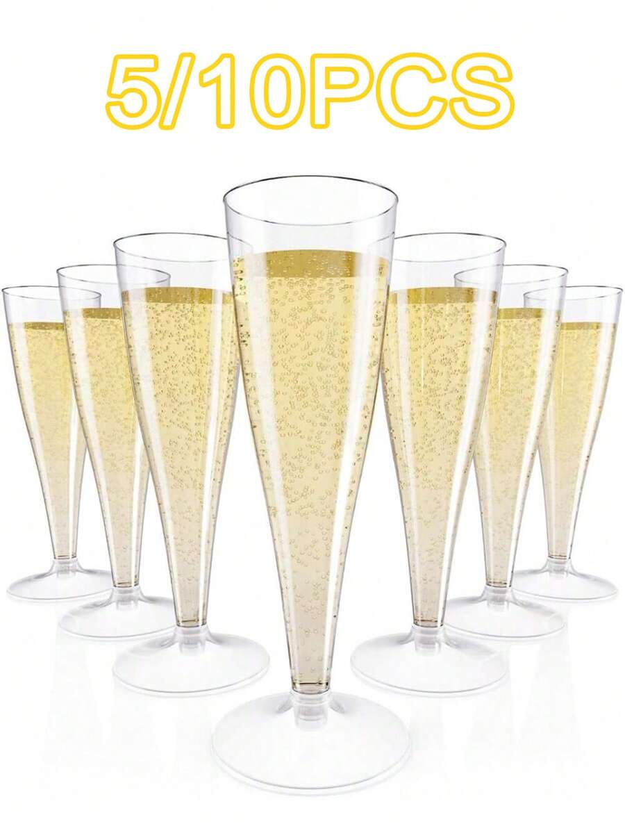 5/10pcs Reusable 4.5oz Clear Plastic Champagne Flutes, Shatterproof Cups Suitable For Parties, Weddings And Large Events, Elegant And Easy To Clean