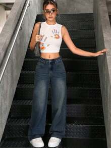 Vaqueros cómodos de pierna ancha para mujer, pantalones de mujer, pantalon de mezclilla dama, pantalones de mezclilla mujer, vaquera ropa mujer, pantalón mezclilla mujer, pantalones de dama mezclilla, pantalones baggy, adecuados para ir al trabajo, al colegio y para llevar a diario. - Azul Marino - Ver 7