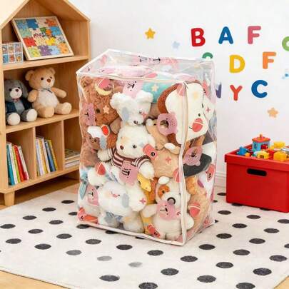 1pc Plush Doll Storage Bag, Large Capacity Transparent Zipper Bag For Organizing And Dust Protection