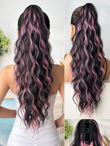 Claw Shaped Ponytail Extension Hair Accessory Brown Gradient Black Brown Gradient Brown Gradient Gold Gradient Multi-Color 24 Inch Water Ripple Heat-Resistant Fiber Synthetic Ponytail Wig, Suitable For Women's Christmas, Halloween Parties And Daily Use - Two-Tone - View 15