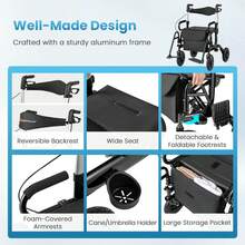 Lifezeal 2-In-1 Rollator Walker For Seniors With Seat 9" Pneumatic Tires For All Terrain Black/Red/Navy - Black - View 3
