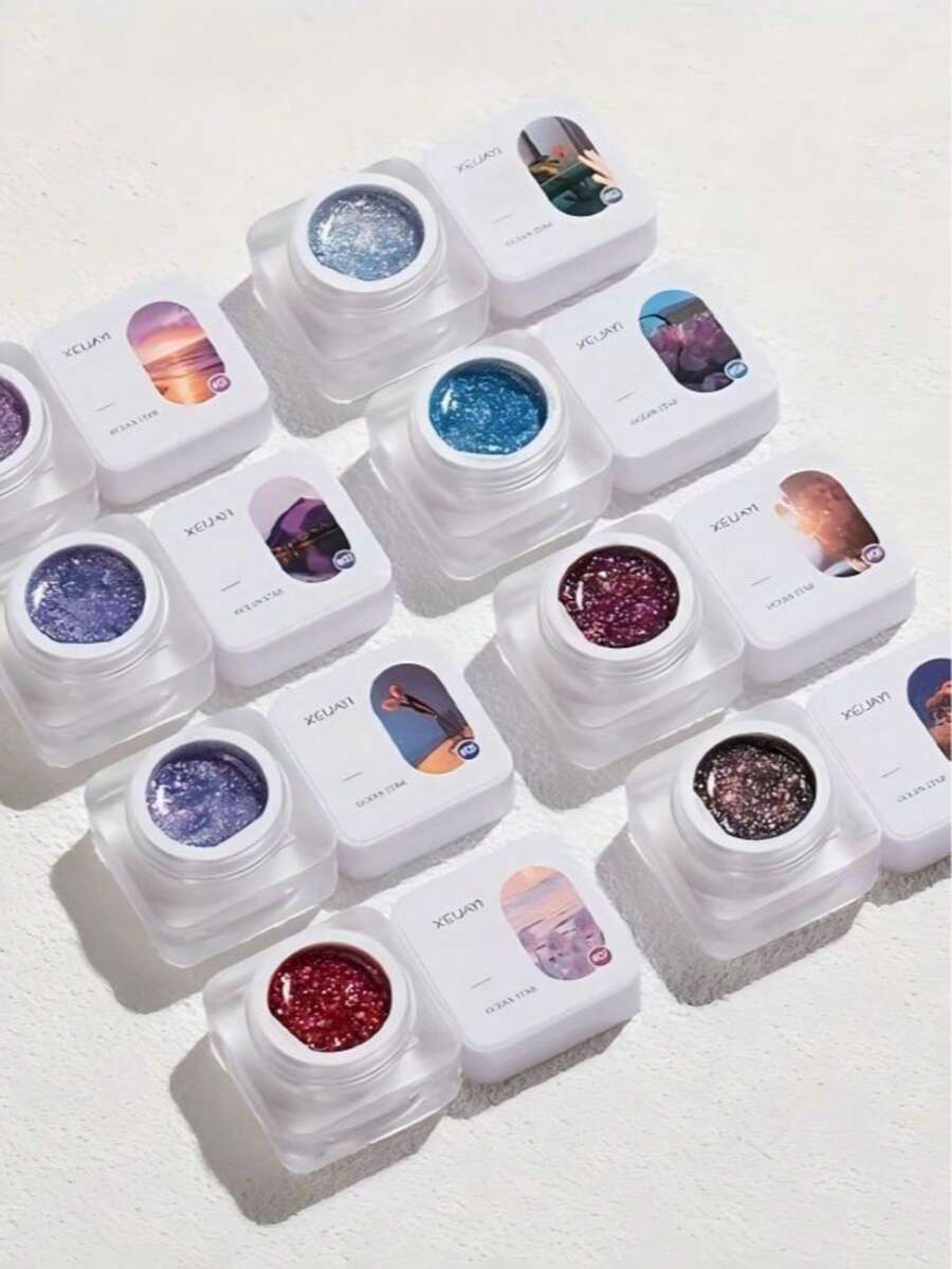 8pcs/Set Chrome Platinum Glitter Gel Nail Polish, Shiny UV LED Removable Nail Polish, Fashionable Bright Glitter Nail Colors, DIY Manicure Gift For Girls & Women - Multicolor - View 1