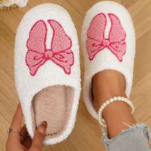 Slippers For Women Cotton Fuzzy Winter Warm Indoor Shoes Cozy Plush Cute Bow Slippers For Women - Hồng - Xem 9