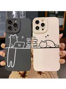 2个装可爱睡猫情侣图案软硅胶全包防摔手机壳，兼容 11/12/13/14/15/16/17 Pro Max - 彩色 - 查看 10