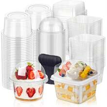 200/60/40/20 件套塑料甜点杯，带盖和勺子，冷冻甜点杯，一次性甜点杯，适用于酸奶、布丁、果冻和慕斯（8 盎司） - 彩色 - 查看 8