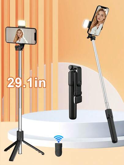 1,7 m/74 cm trådlöst Bluetooth selfie-stativ med trådlös fjärrkontroll, 360° roterbar telefonhållare, kompatibel med iPhone 16/15/14/13/12/11e/Max/Pro/Xs/Xr/X/Plus, Galaxy S25/S24/S23/S22 Ultra och andra Android-smartphones, GoPro, lämplig för resor och livestreaming