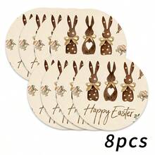 1/2/4/6/8/300pcs Luxury Round Placemat Set, Featuring Cartoon Easter Bunny And Grassland Patterns, Size: 15*15 Inches/38*38cm. Multiple Patterns Available, All Suitable For Easter Dining And Home Decor. - Multicolor - View 23