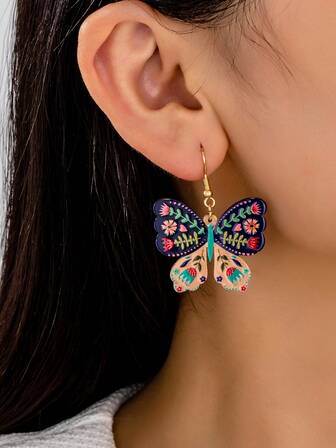 1 par de pendientes de mariposa de cerámica acrílica de moda, adecuados para mujeres como joyería del Día de San Valentín