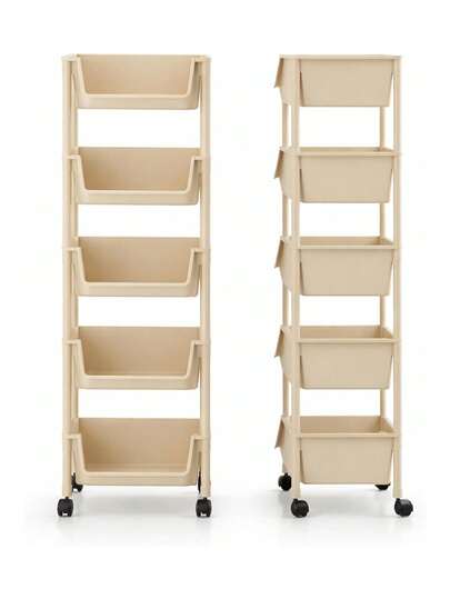 Carrito Organizador de Plástico con Ruedas, 5 Estantes Multiusos. Diseño Vertical (116 * 30 * 20 cm). Bluelander