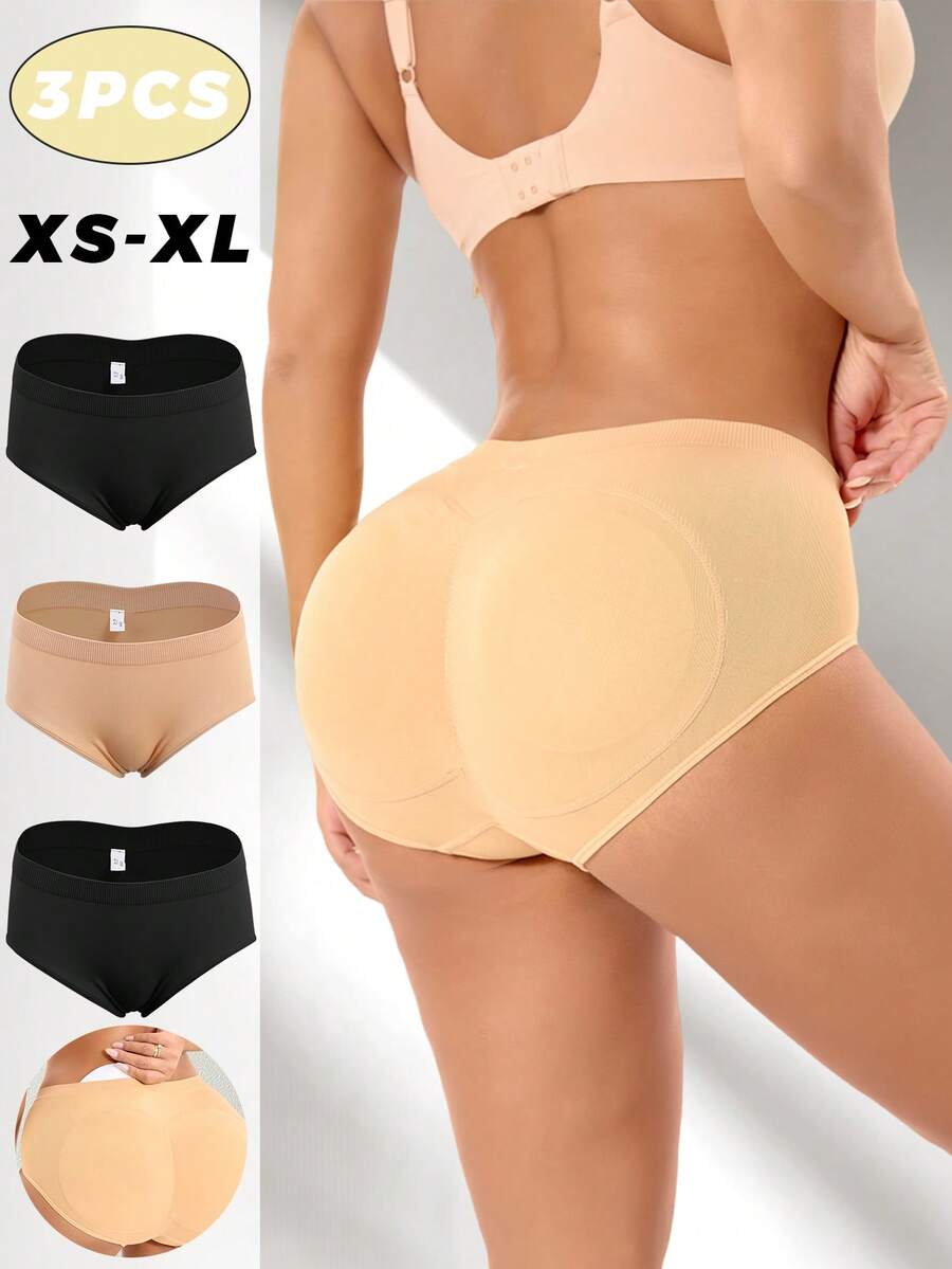 3-Piece Set Women's Butt-Lifting Panties Padded Breathable Shaping Panties Soft Comfortable Fabric Sexy Butt-Shaping Wonder Show Off Your Curves Warm Winter Panties Women's Winter Wear - 混合色A - 查看 1