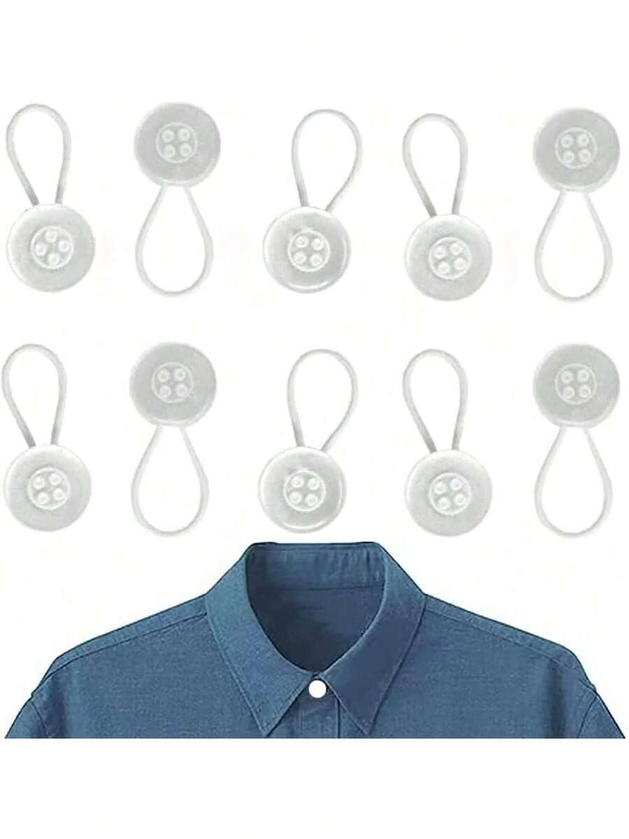 EstiloElásticos prémium para camisa de vestido, extensores de cuello, extensor de cuello invisible cómodo y premium, agrega 2,5 cm al instante, extensores de botones para camisas de vestir de hombreVersión mejorada - 10 artículos de plata - Ver 1