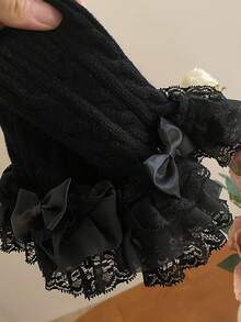 1 Pair Fashion Lace Trim Knitted Arm Warmers, Cute Versatile Bow Cuff Sleeves, Chic Cable Knit Faux Sleeves - Multicolor - View 12