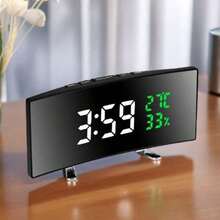 1pc Multifunctional LED Curved Large Screen Alarm Clock, Time/Temperature/Humidity Display Clock On One Screen, Desktop Dedicated Clock, USB Plug In Use/Three Size 7 Batteries (The Screen Will Automatically Turn Off When Only The Battery Is Used) - 1 - Xem 3
