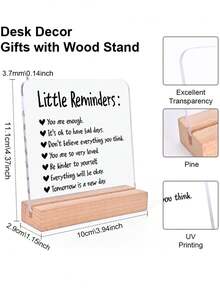 1pc Healing Encouragement Acrylic Ornament Sign With Wooden Base, Encouraging Quote Design Decoration, Thoughtful Gift For Family & Friends, Self-Encouragement, Home, Desktop, Office, Dormitory Decoration - Multicolor - View 2