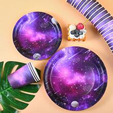 Purple Galaxy Disposable Tableware Set, 7/9 Inch Party Plates, Disposable Paper Plates And Cups, Suitable For Holidays, Weddings, Engagements, Birthdays, Parties, Celebrations, Wedding Party Supplies - Multicolor - View 5