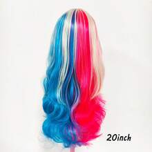 Tóc giả dài màu vàng đỏ xanh dương xoăn gợn sóng, rẽ ngôi giữa, chất liệu tổng hợp, thích hợp cho phụ nữ và bé gái, dùng cho cosplay, Halloween, tiệc hóa trang, lễ hội âm nhạc. - Hai tông màu - Xem 5