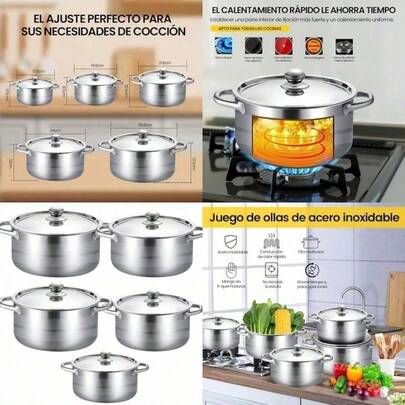 &Bateria de Cocina 5 Piezas Juego de Ollas de Acero Inoxidable Ollas de Cocina Antiadherentes Bateria de Cocina Acero Inoxidable para Cocina de Inducción y Estufa de Gas 6.6 5.5 4 3 2.1 L