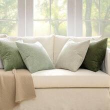 [Free Shipping]MIULEE Christmas Decorative Throw Pillow Covers Set Of 4 Summer Light Green Gradient Natural Earthy Modern Classic Soft Corduroy Cushion Covers For Sofa Couch Bed Living Room Home Decor 18x18 Inch - 綠白相間,18英寸x18英寸,4件裝 - 查看 8