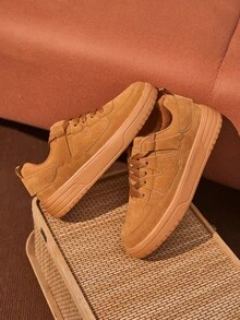 BAOLIANGXIONG Women's Autumn/Winter Skateboard Sneakers, Dual-Color Lace-Up Athletic Shoes