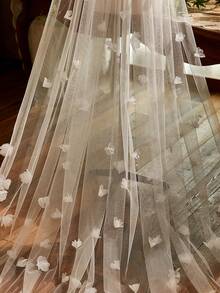 1pc 300cm 3D Floral Organza Bridal Veil, Cathedral Length Single Layer Long Train, Wedding Dress Accessory - Multicolor - View 4