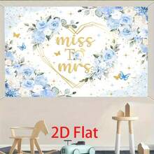 2Dflat,1pc Blue Floral Heart Shape Wedding Banner With Gold Glitter Butterfly Decoration - Durable Polyester Indoor And Outdoor Party Decoration For Engagement, Bridal Shower, Anniversary, Photography Background, Garden Wall Decoration, Fantasy Butterfly Pattern - 1PCS - View 6