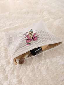 حقيبة مكياج من الكوردروي بنمط الفيونكة، حقيبة مكياج خفيفة الوزن مزودة بسحاب، حقيبة تخزين مستحضرات التجميل المحايدة، منظم مكياج، حقيبة غسيل، حقيبة سفر للمستحضرات - متعدد الألوان - مشاهدة 3