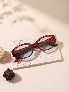 1副女士休闲时尚眼镜，复古不规则多边形猫眼框，聚碳酸酯轻质镜框，含眼镜盒 - 彩色 - 查看 3