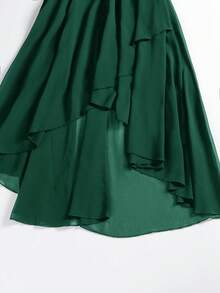 大码女式亮片裹身无袖高腰A字中长连衣裙，前短后长，适合派对、婚礼等场合，春季穿着 - 墨綠色 - 查看 6