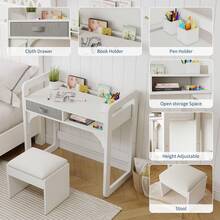 Juego de Escritorio y Silla de Estudio de Madera, con Cajones de Tela Espaciosos y Portalápices Integrado, Ideal para Estudio y Escritura Organizados - Blanco - Ver 4