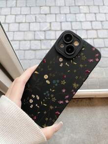 Ditsy Floral Phone Case, Small Flower Print Phone Case, Lens Protection Black Print Phone Case, Compatible With IPhone Case & Galaxy Case - 黑色 - 查看 3
