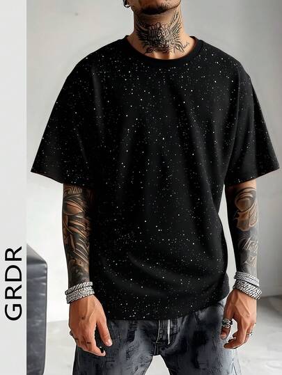 GRDR Camiseta de manga corta con cuello redondo y estrellas brillantes, blanca y con estampado de estrellas, casual y versátil, transpirable y que absorbe la humedad, cómoda, para primavera/verano