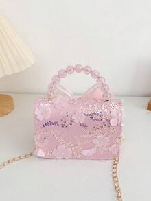 1个彩色串珠儿童包，时尚斜挎包，超迷你口红包，轻便收纳包，公主手提包，户外旅行包，节日派对零钱包，女孩零钱包，蝴蝶结单肩包 - 彩色 - 查看 12