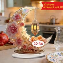 1/2pcs Elegant Pink Floral Acrylic Eid Mubarak Lantern Decor, Eid Celebration Table Centerpiece, Suitable For Islamic Party, Office Ramadan Decoration, Eid Decoration, 2D - Multicolor - View 3