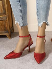 Elegant Pointed Toe High Heel Women Pumps, Versatile Backless Summer Sandals - Red - View 7