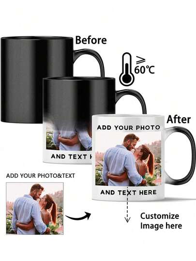 1pc Personalized Color Changing Coffee Mug, Customizable Color Changing Pattern, Photo Customizable, Good Insulation, Perfect Gift For Family And Friends, Suitable For Any Special Occasion Or As A Unique Gift, Multifunctional, Durable, Elegant, Reusable, Refined, Fashionable